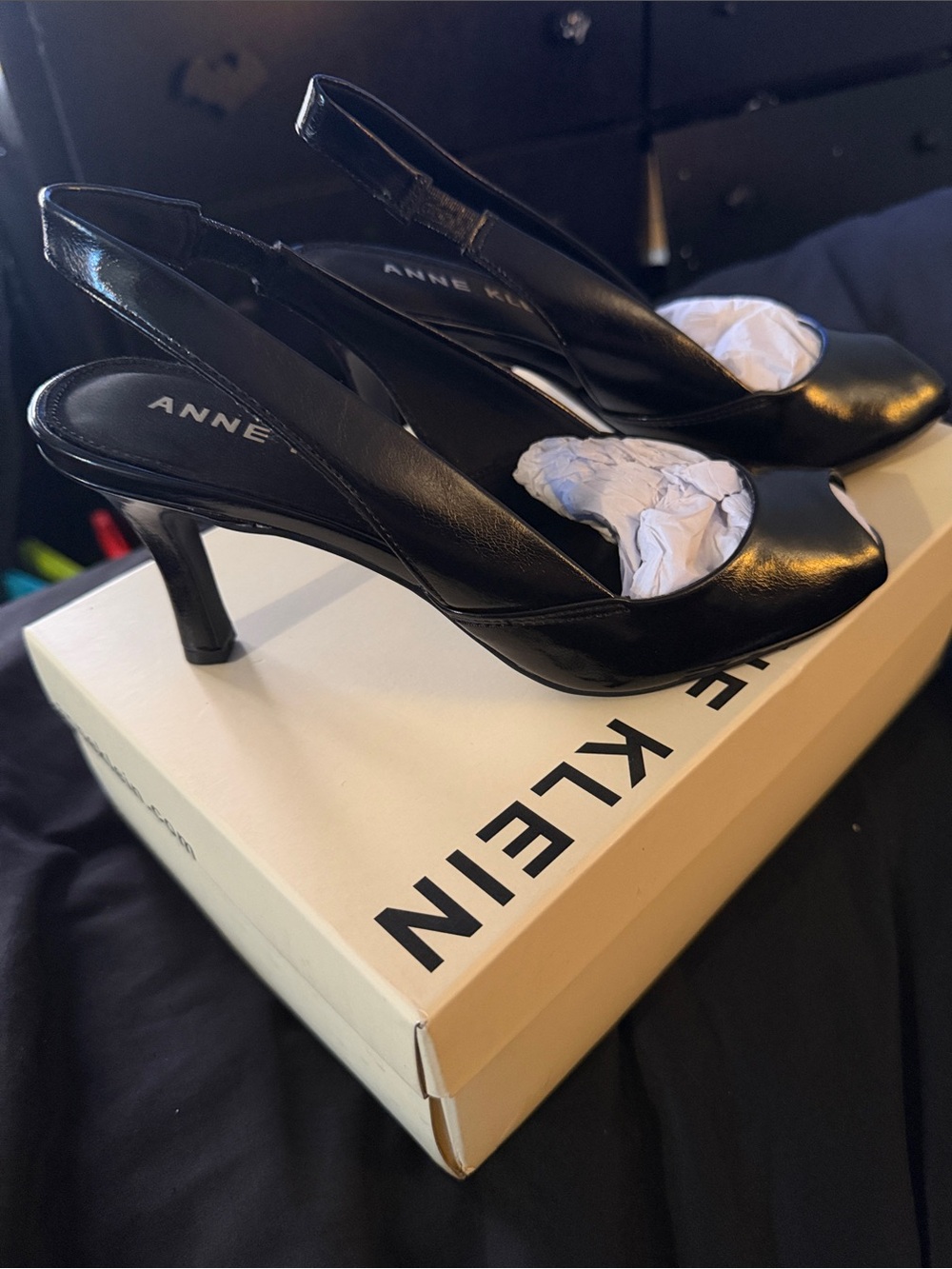 Anne Klein Black Patent Leather Slingback Heels